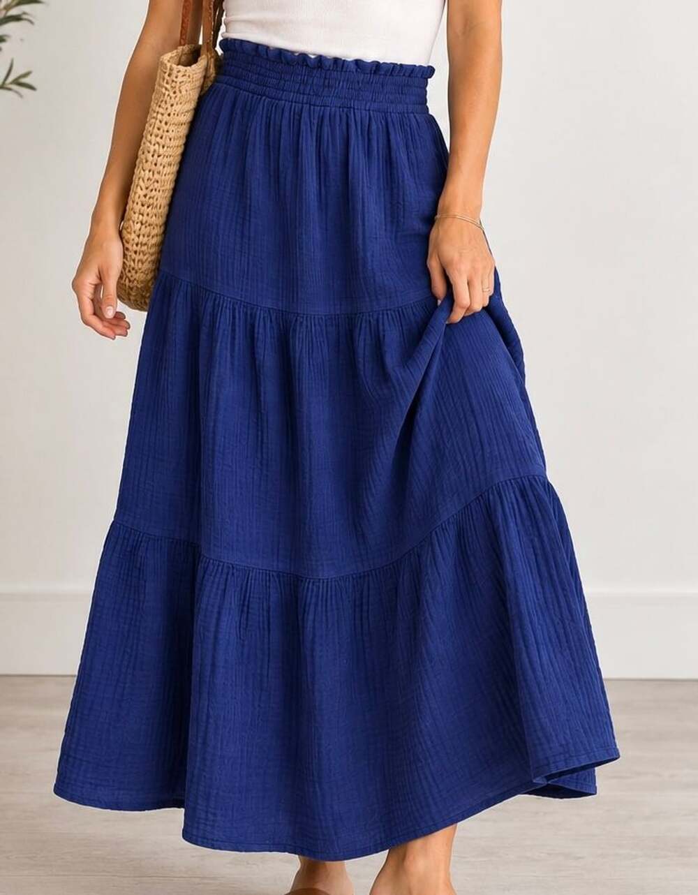 Marine Layer Tiered Maxi Skirt Navy Blue Gauze Smocked Waist Boho Coastal XSmall
